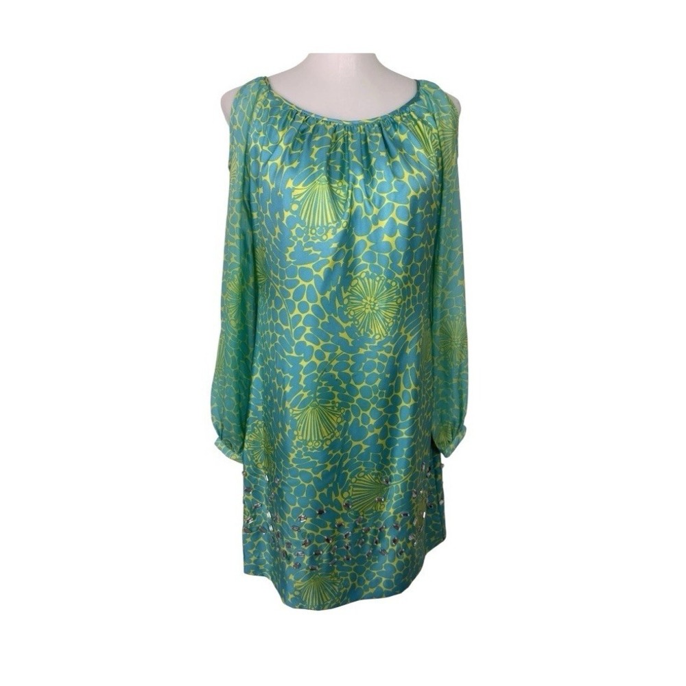NEW Lilly Pulitzer Silk Chauncey Jeweled Turquoise Mini Dress Resortwear Size 2